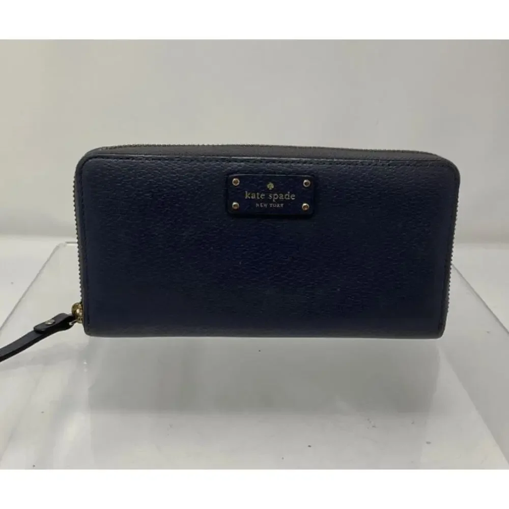 KATE SPADE GROVE Street Neda Blue Pebbled Leather Zip-Around Wallet Womens Large